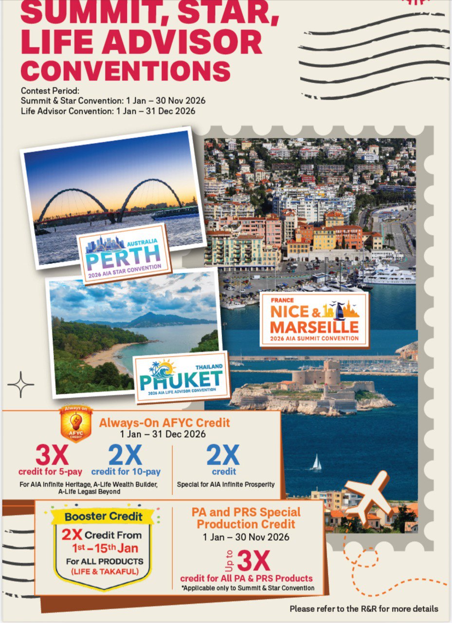 AIA Summit, Star & Life Advisor Conventions 2026 - Perth, Nice, Marseille, Phuket